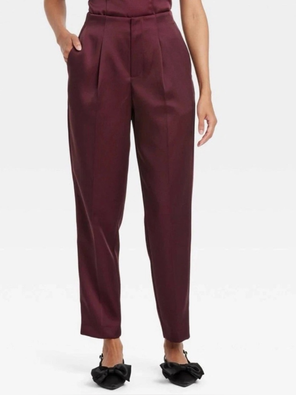 NWT A New Day Super-High Rise Tapered Ankle Tailored Trousers Burgundy Size 4